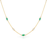 Marquise Emerald and Round Diamond Rose Cut Necklace, 18K