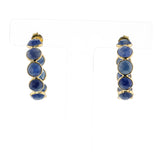 Round Faceted Blue Sapphire Hoop Earrings, 18K