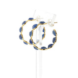 Round Faceted Blue Sapphire Hoop Earrings, 18K