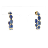Oval Cabochon Blue Sapphire Hoop Earrings, 18K
