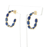 Oval Cabochon Blue Sapphire Hoop Earrings, 18K