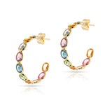 Oval-Cut Multi-Sapphire Hoop Earrings, 18K
