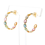 Oval-Cut Multi-Sapphire Hoop Earrings, 18K
