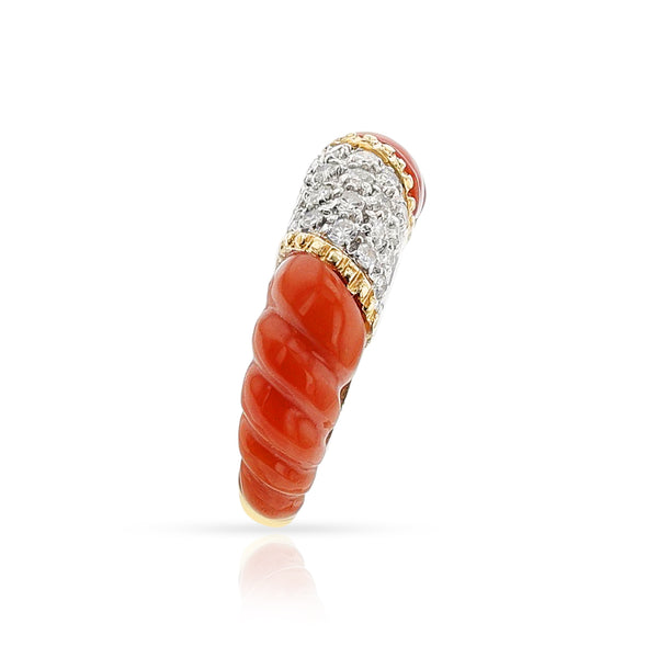 Diamond and Twisted Coral Gold Ring, 18k
