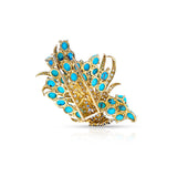 Sterlé Pierre Turquoise, Sapphire and Diamond Earring and Brooch Set, French