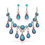 Natural Turquoise Cabochon and Amethyst Demi-Parure (Necklace/Earrings) Set, 14k