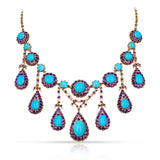 Natural Turquoise Cabochon and Amethyst Demi-Parure (Necklace/Earrings) Set, 14k