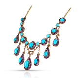 Natural Turquoise Cabochon and Amethyst Demi-Parure (Necklace/Earrings) Set, 14k