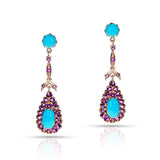 Natural Turquoise Cabochon and Amethyst Demi-Parure (Necklace/Earrings) Set, 14k