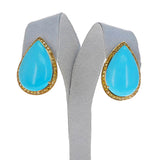 GIA Certified Sleeping Beauty Pear-Shape Turquoise Cabochons and Diamond Earrings, 18k
