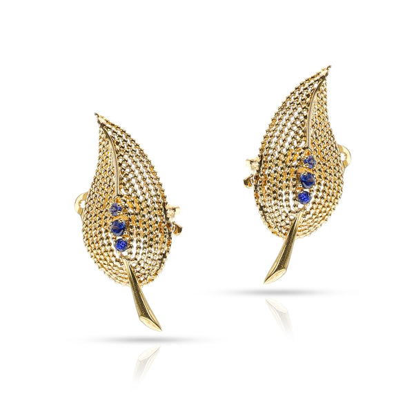 Tiffany & Co. Sapphire Leaf Earrings, 14k