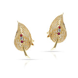 Tiffany & Co. Ruby and Diamond Leaf Earrings, 14k
