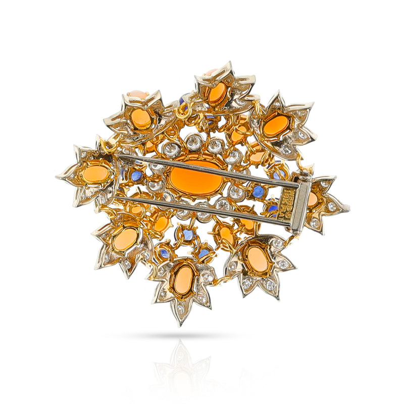 David Webb Coral, Sapphire and Diamond Brooch, Gold & Platinum