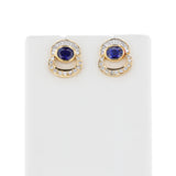 Oval Sapphire with Round and Baguette Diamond Earrings, 18k
