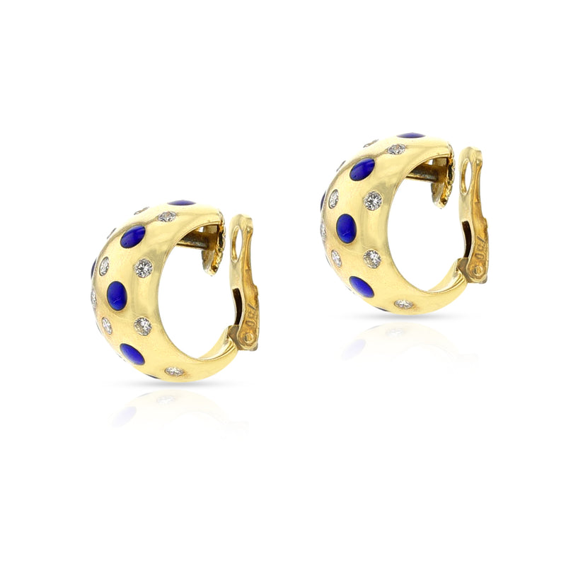 Van Cleef & Arpels Plique a Jour Enamel and Diamond Earring and Ring Set, 18k