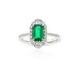 GIA Certified Natural Octagonal Step-Cut Emerald and Diamond Ring, 18k