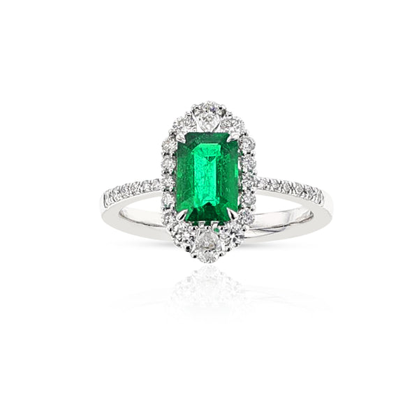 GIA Certified Natural Octagonal Step-Cut Emerald and Diamond Ring, 18k