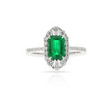 GIA Certified Natural Octagonal Step-Cut Emerald and Diamond Ring, 18k