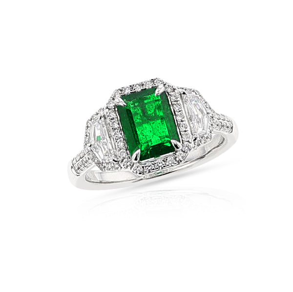 GIA Certified 1.43 carat Octagonal Step-Cut Emerald and Diamond Ring, 18k
