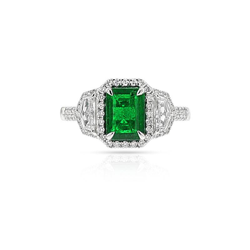 GIA Certified 1.43 carat Octagonal Step-Cut Emerald and Diamond Ring, 18k