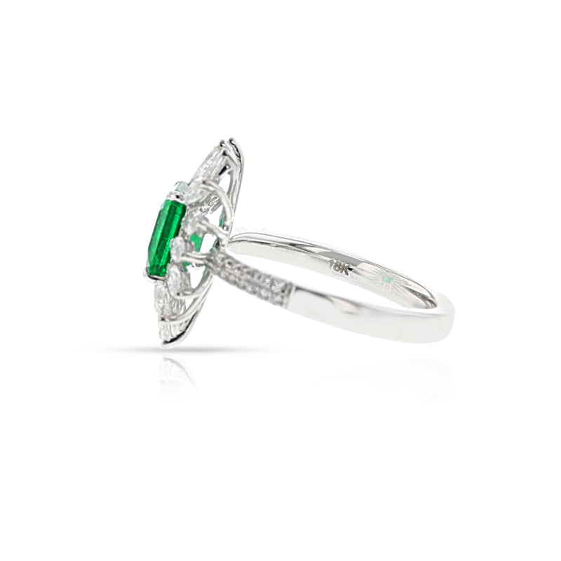 GIA Certified 1.41 carat Octagonal Step-Cut Emerald and Diamond Ring, 18k