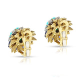 Turquoise Cabochon and Sapphire and Diamond Cluster Earrings, 18k
