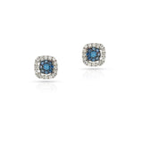 Blue Diamond and White Diamond Square Studs, 18K