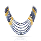 GIA Certified Genuine Round Yellow and Blue Sapphire Sphere Beads Necklace