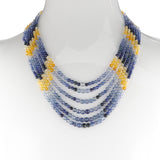 GIA Certified Genuine Round Yellow and Blue Sapphire Sphere Beads Necklace