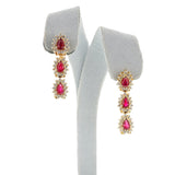 Pear Ruby and Diamond Dangling Earrings, 14k