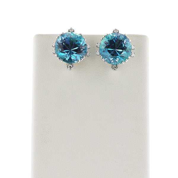 Fine Round Aquamarine and Diamond Stud Earrings, 18k