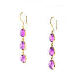 Oval Amethyst Cabochon Trio Dangling Earrings, 18k