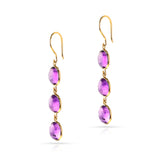 Oval Amethyst Cabochon Trio Dangling Earrings, 18k