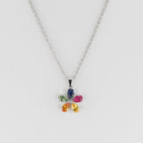 Multi-Sapphire and Diamond Flower Pendant, 14k White Gold