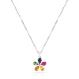 Multi-Sapphire and Diamond Flower Pendant, 14k White Gold