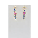 Blue Sapphire, Pink Sapphire and Diamond Hoop Earrings, 18k
