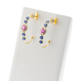 Blue Sapphire, Pink Sapphire and Diamond Hoop Earrings, 18k