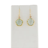 Pentagonal Green Amethyst and Diamond Rose Cut Dangling Earrings, 18k
