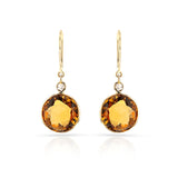 Round Citrine and Diamond Rose Cut Dangling Earrings, 18k