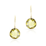 Round Lemon Topaz Hoop Dangling Earrings, 18k