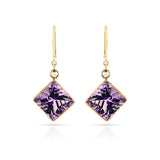 Kite Shape Amethyst and Diamond Rose Cut Hoop Dangling Earrings, 18k