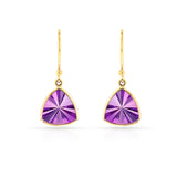 Triangular Amethyst Dangling Earrings, 18k