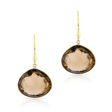 Smoky Quartz Dangling Gold-Cap Hoop Earrings, 18k
