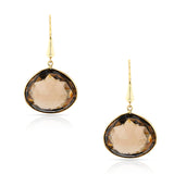 Smoky Quartz Dangling Gold-Cap Hoop Earrings, 18k
