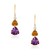Triangular Citrine and Amethyst with Diamond Rose Cut Hoop Earrings, 18k