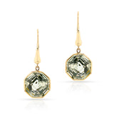 Octagonal-Cut Green Amethyst Gold-Cap Hoop Earrings, 18k