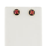 Square Black Enamel and Pink Tourmaline Studs, 18k
