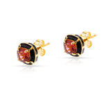 Square Black Enamel and Pink Tourmaline Studs, 18k