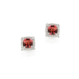 Square Tourmaline and Diamond Halo Studs, 18k