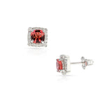 Square Tourmaline and Diamond Halo Studs, 18k
